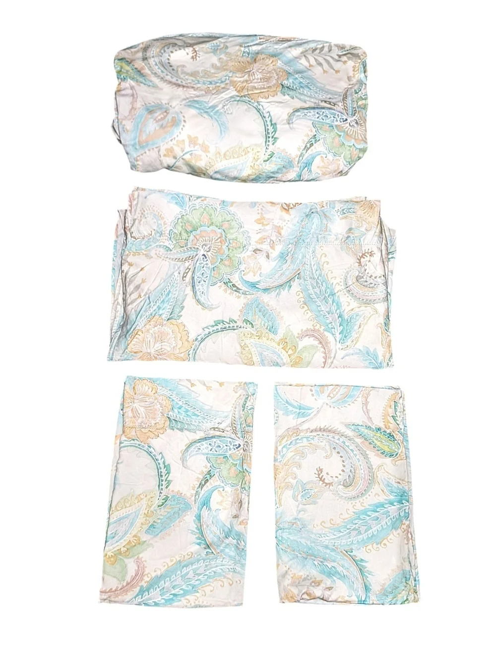 Soft Surroundings 4Pc Queen Bamboo Sheet Set Aqua Paisley Cooling Luxury Bedding